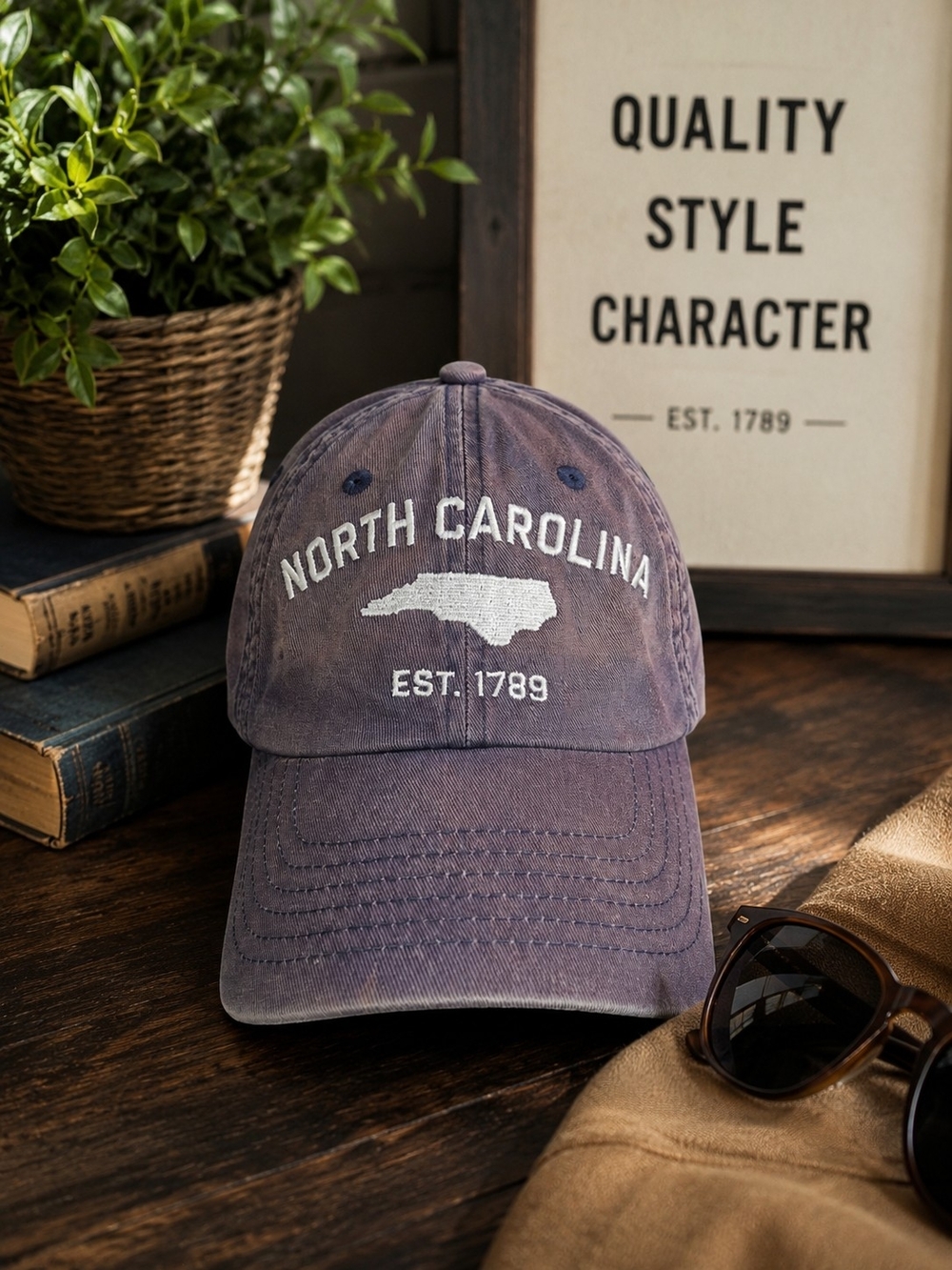 North Carolina Embroidered Cap - Washed Navy